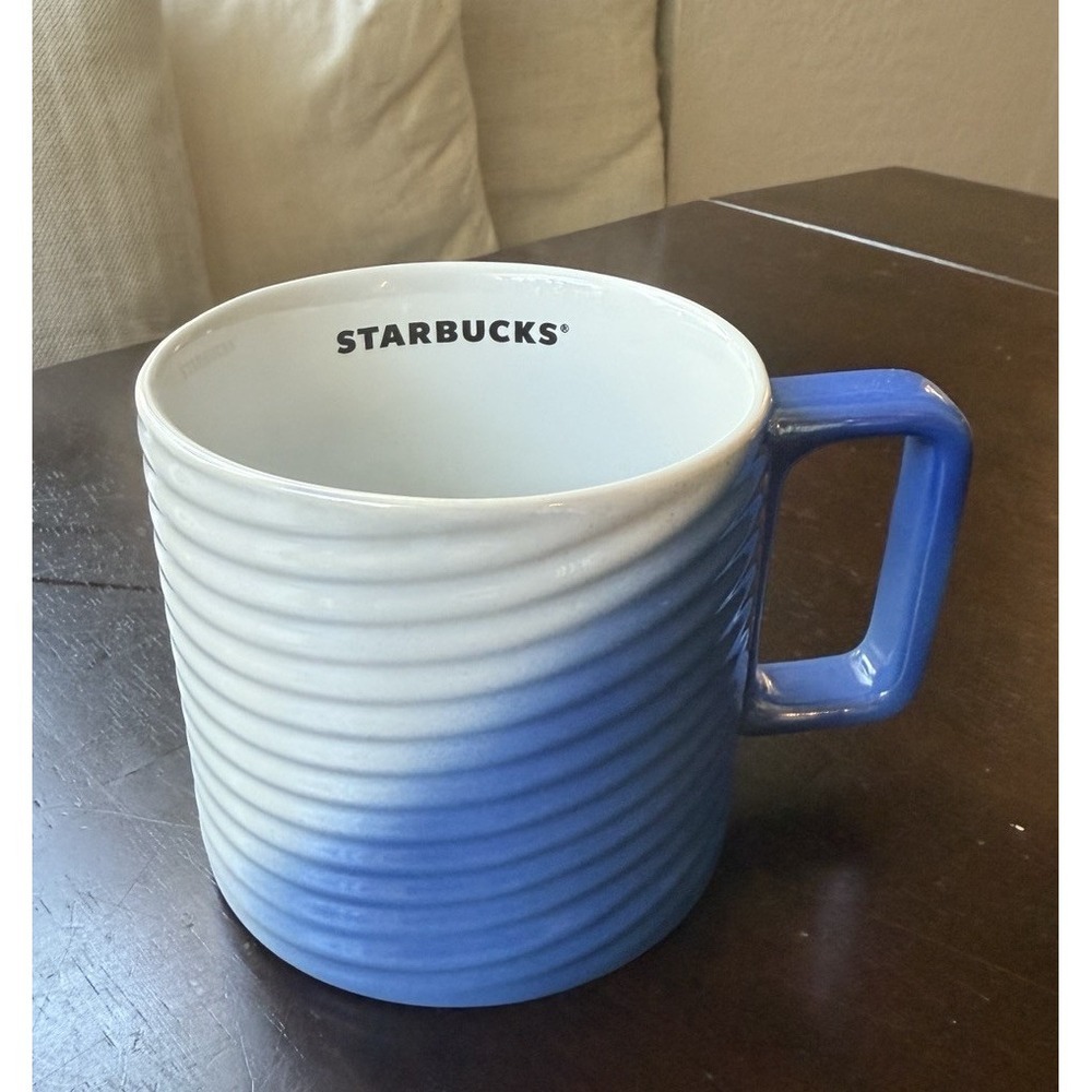 STARBUCKS Coffee Blue White Ombre Twist Mug 2022 Ribbed Iridescent 12 Oz Cup
